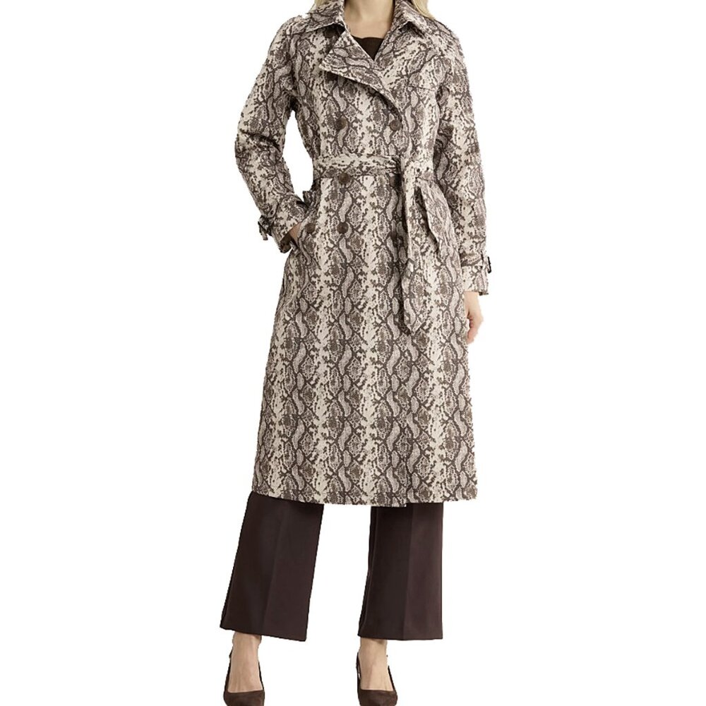 NEW Rebecca Minkoff Python Print Trench Coat! Beige Snakeskin Double Breasted